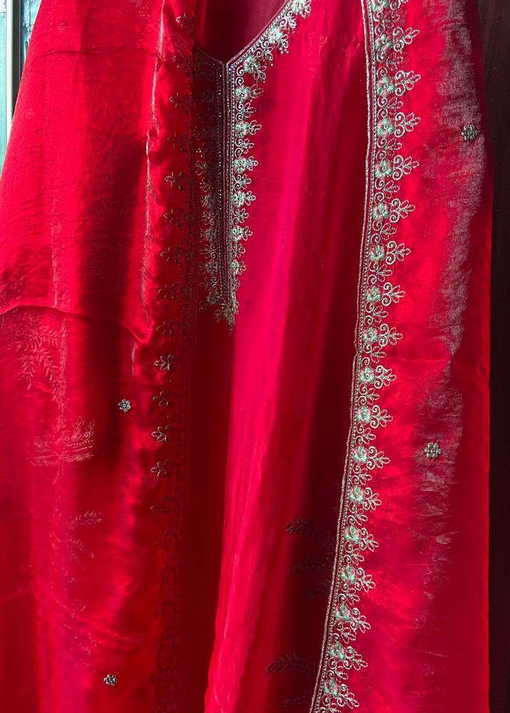 Stunning Red Embroidered Kurta Set