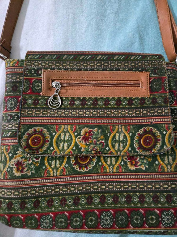 Vintage Printed Sling Bag with Adjustable Strap