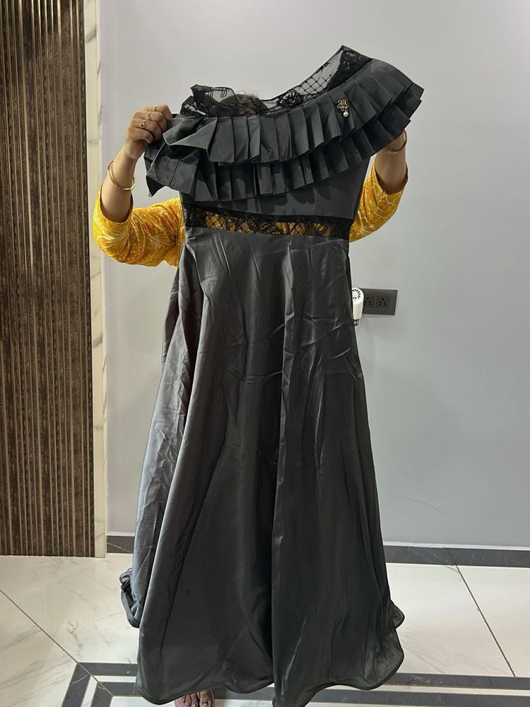 Elegant Grey Ruffled Gown