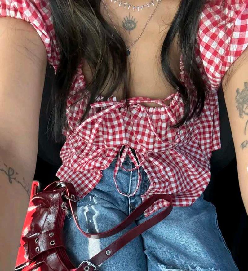 Red Gingham Tie-Front Top