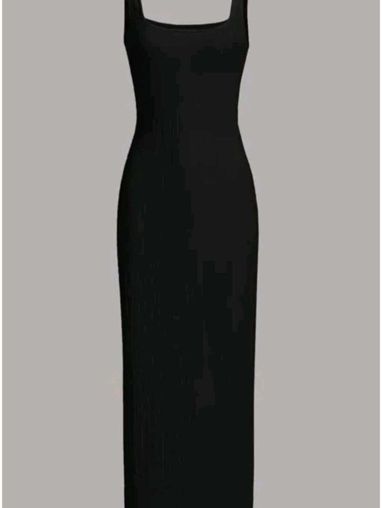 Sleek Black Square Neck Maxi Dress