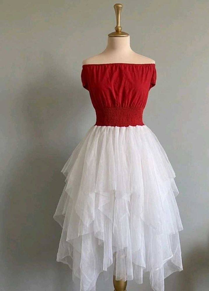 Off-Shoulder Tiered Tulle Dress