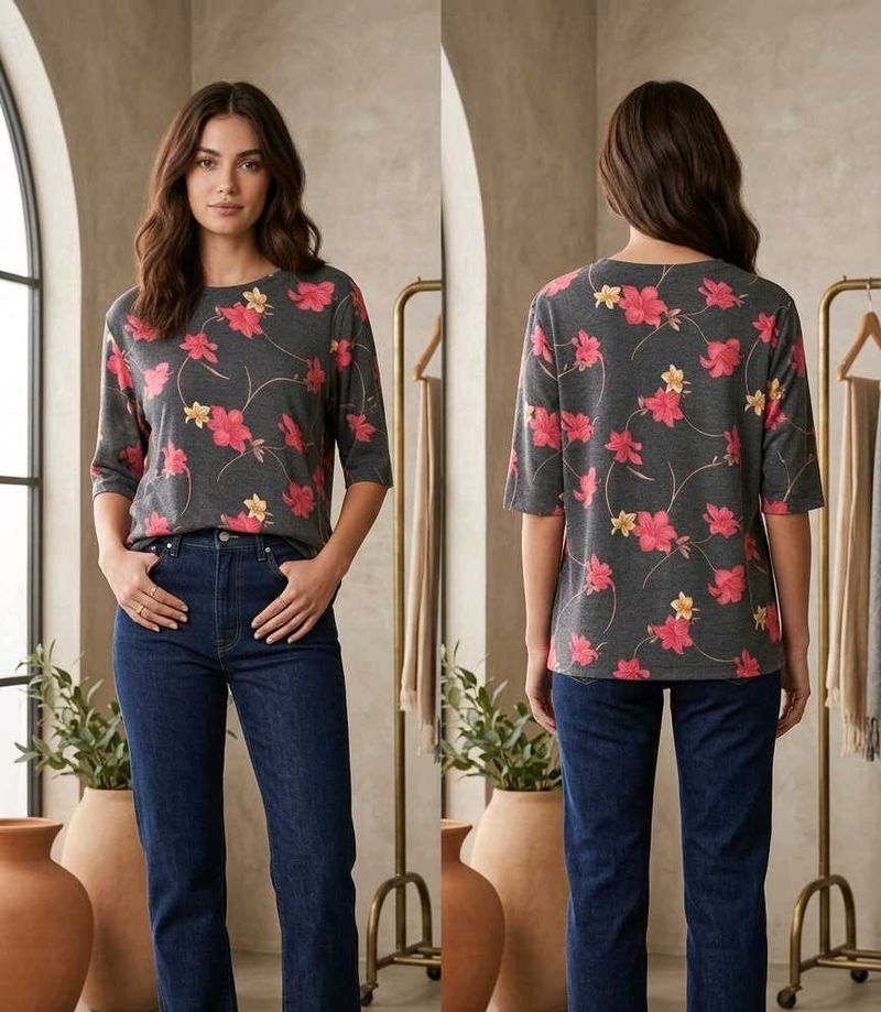 🎀🌺Tropical Floral Elbow-Sleeve Top🌺🎀