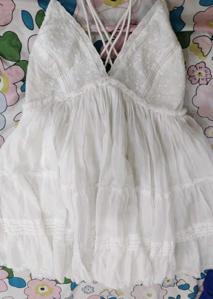 Boho White Tiered Mini Dress