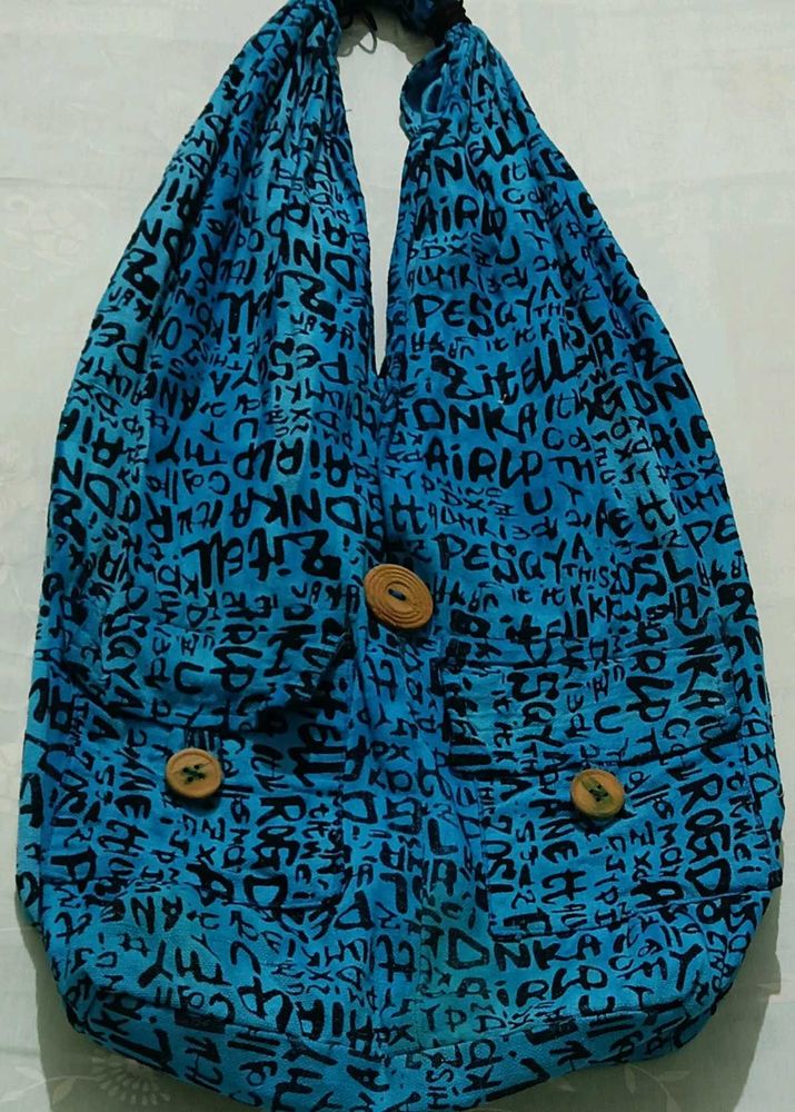 Vibrant Blue Graffiti Print Hobo Bag