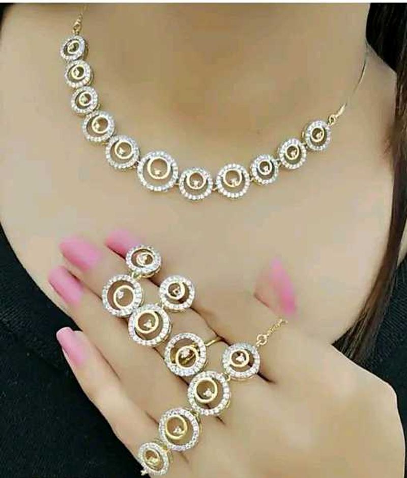Elegant Gold &amp; Silver Plated Necklace Set