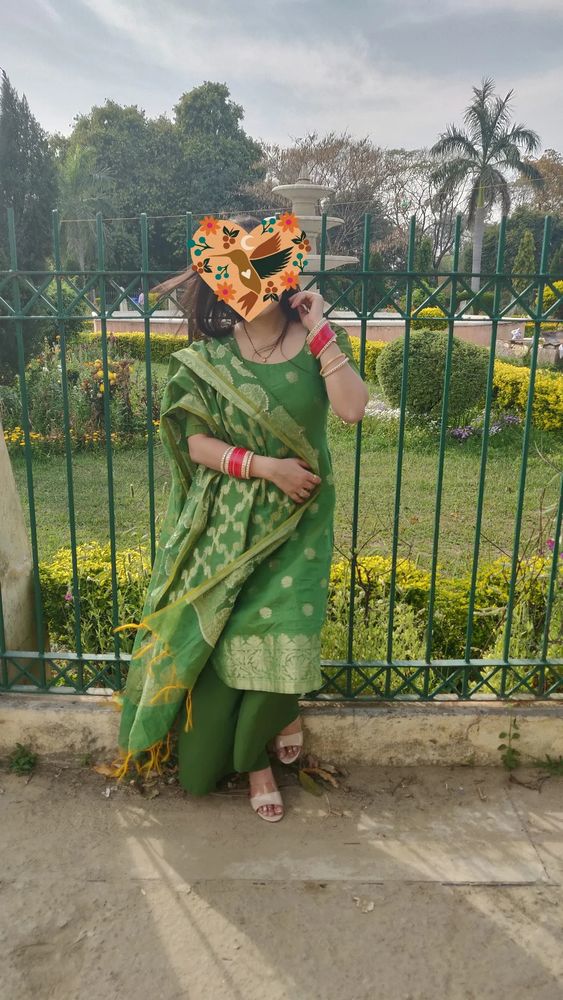 Green silk suit with dupatta and plazoo