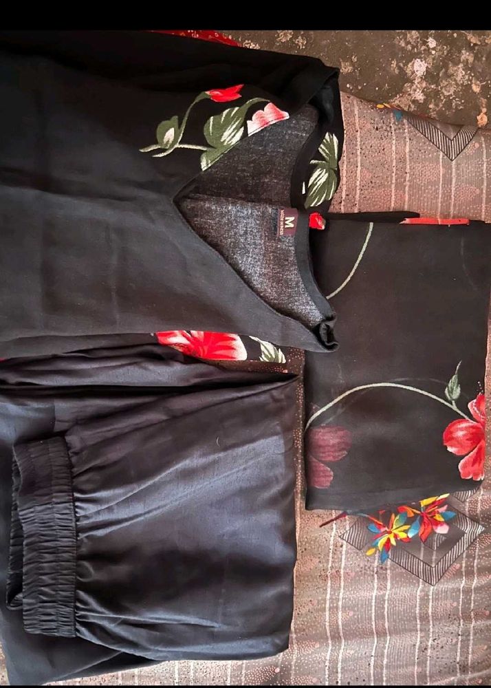 Black Floral Kurta Set