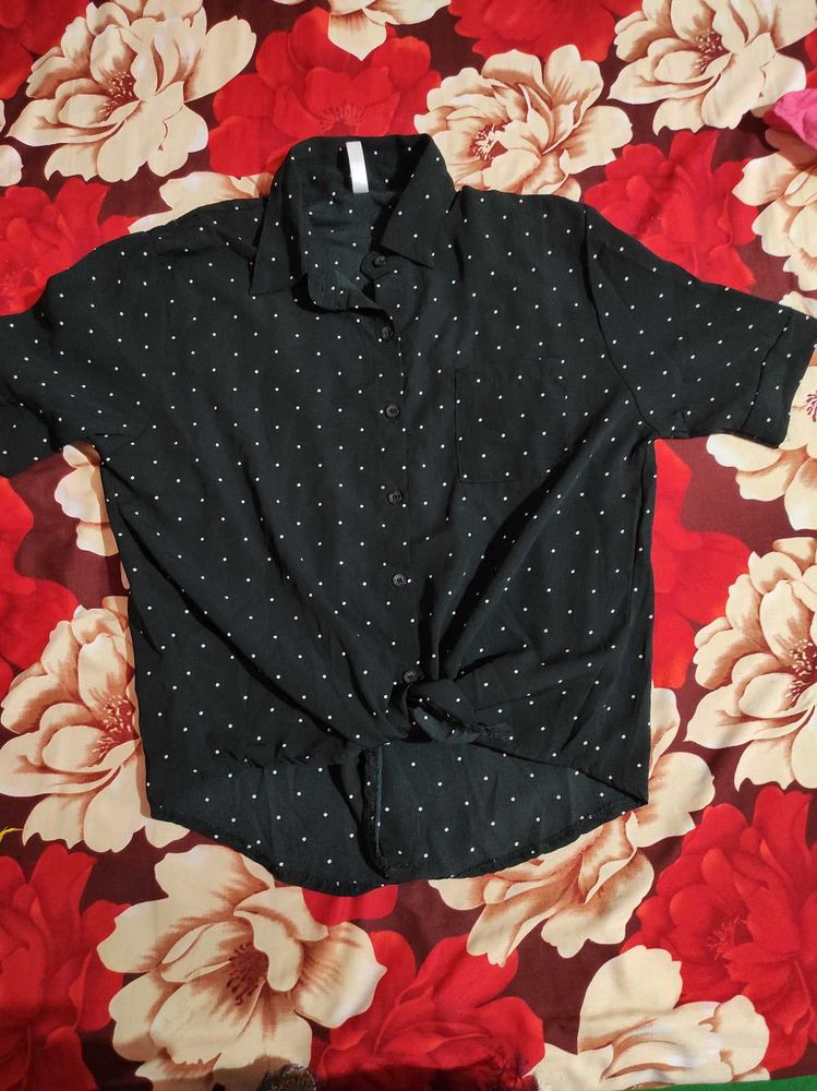 Polka Dot Tie Front Shirt