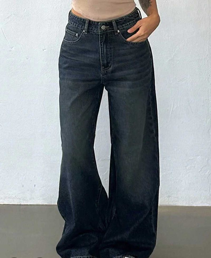 Vitange style Wide Leg Blue Denim Jeans