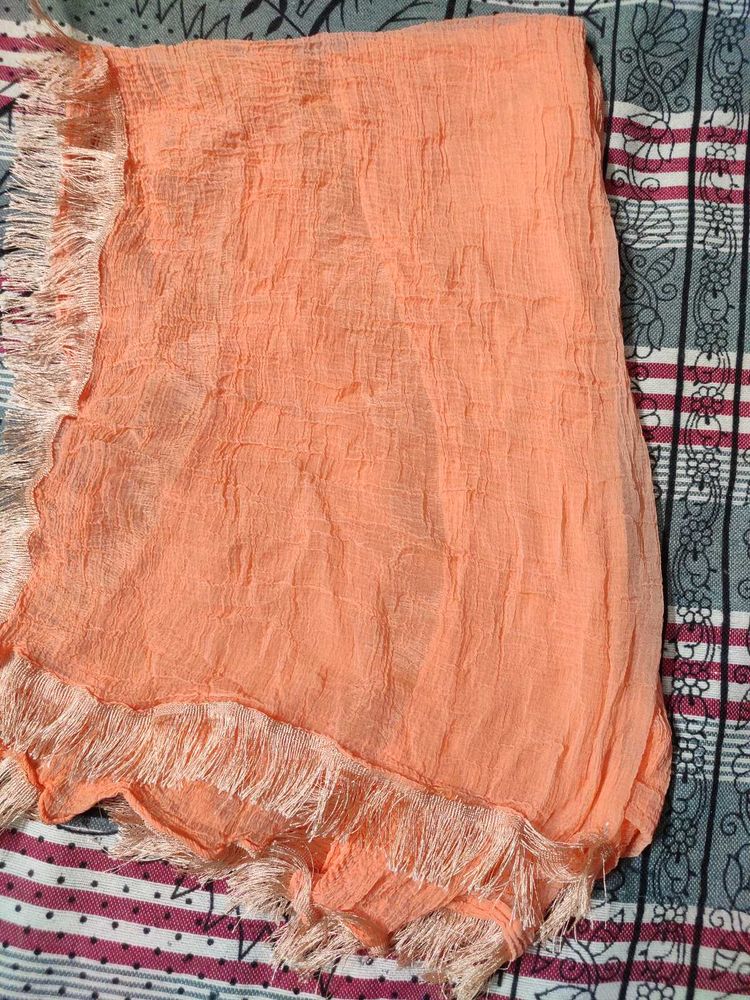 Peach Dupatta with Fringe