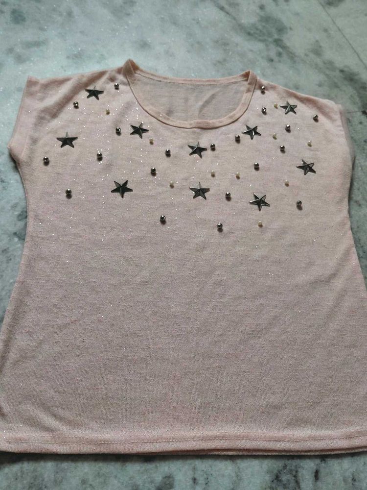 Sparkly Star Embellished Pink Top