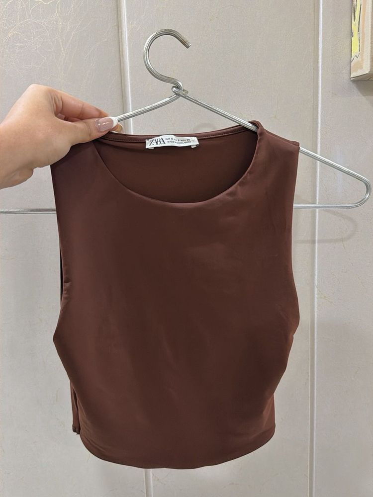 Zara Brown Sleeveless Crop Top