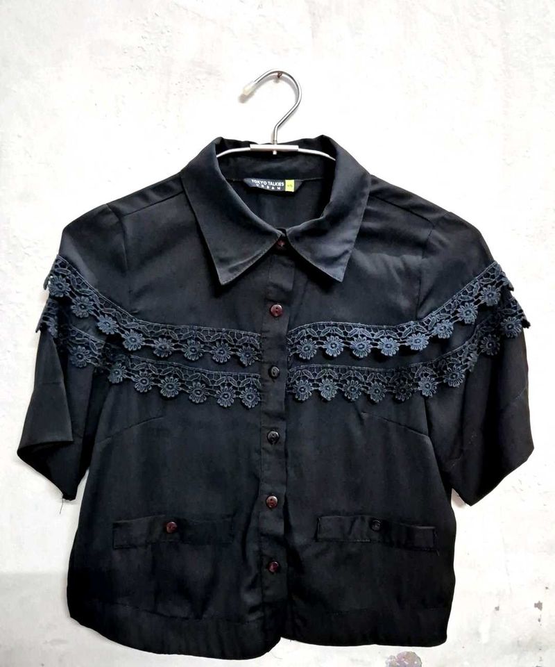 Elegant Black Lace Trimmed Blouse
