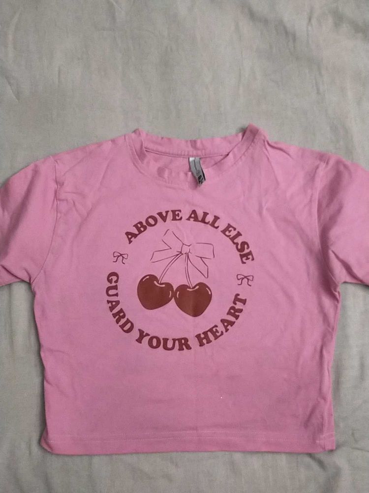 Pink Graphic T-Shirt with Cherries