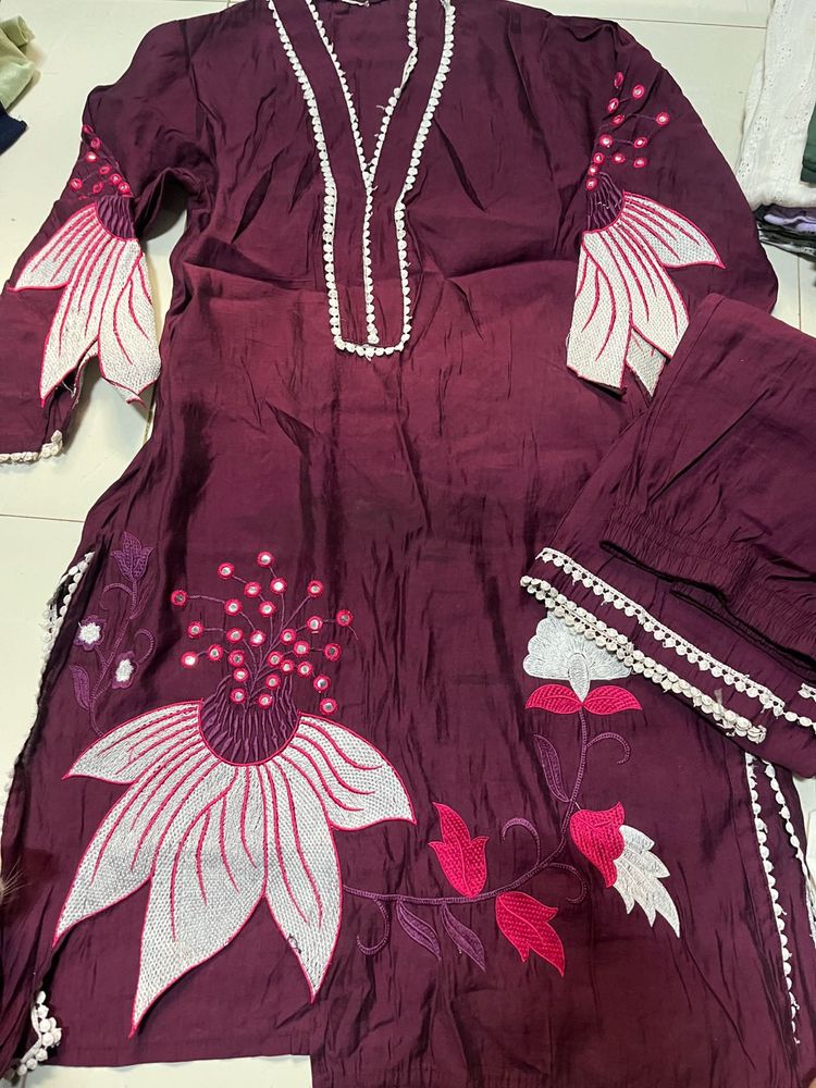Embroidered Kurta with Pants Set