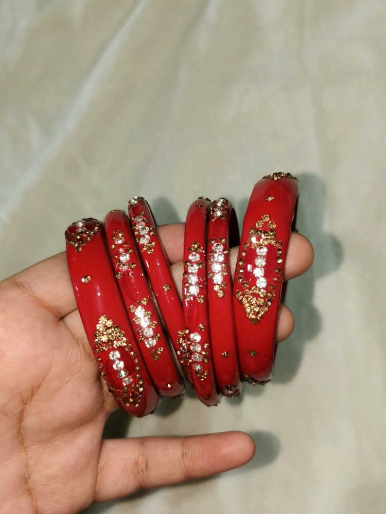 Red Bangle Set with Stone Work