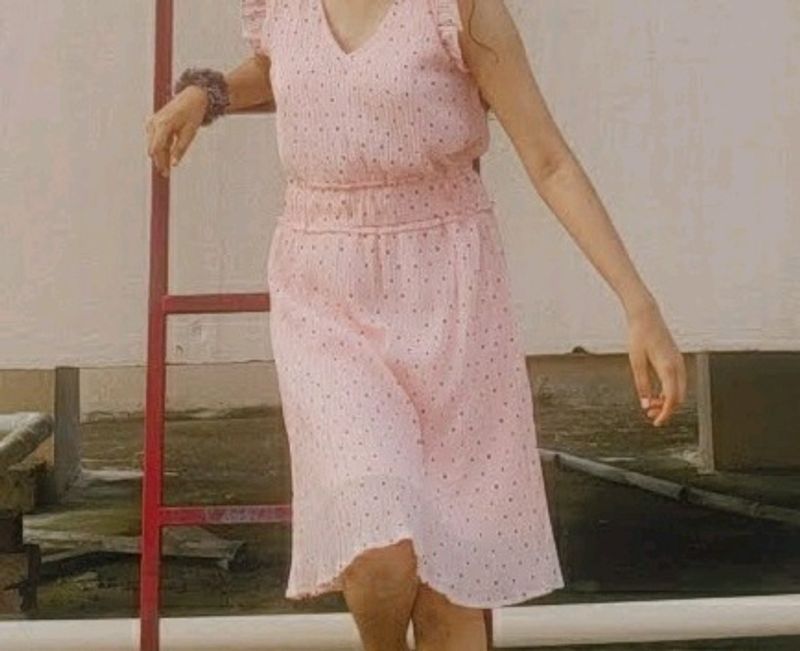 Pink Polka Dot Ruffle Dress