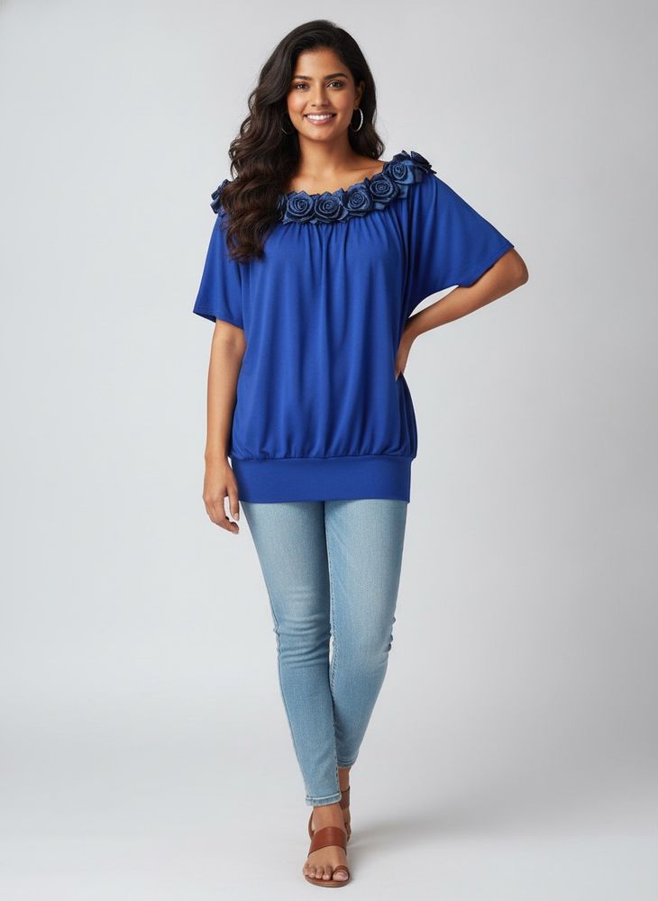 Royal Blue Floral Embellished Top