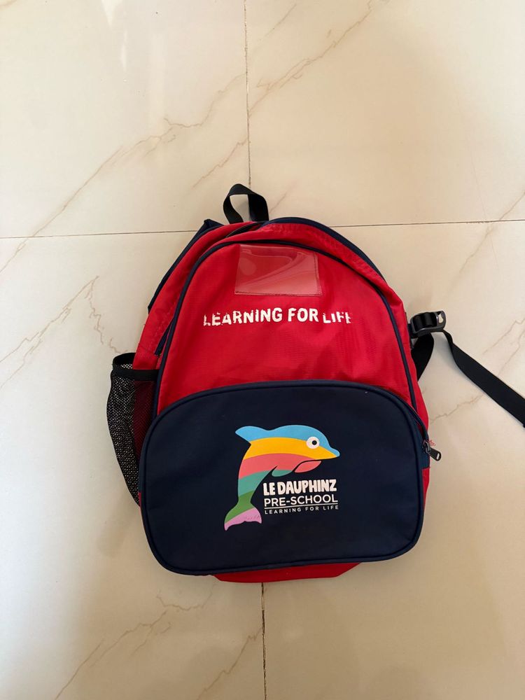 Kids Red Backpack with Dolphin Logo