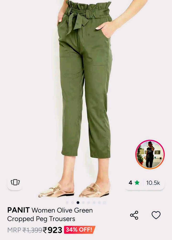 PANIT Olive Green Cropped Trousers