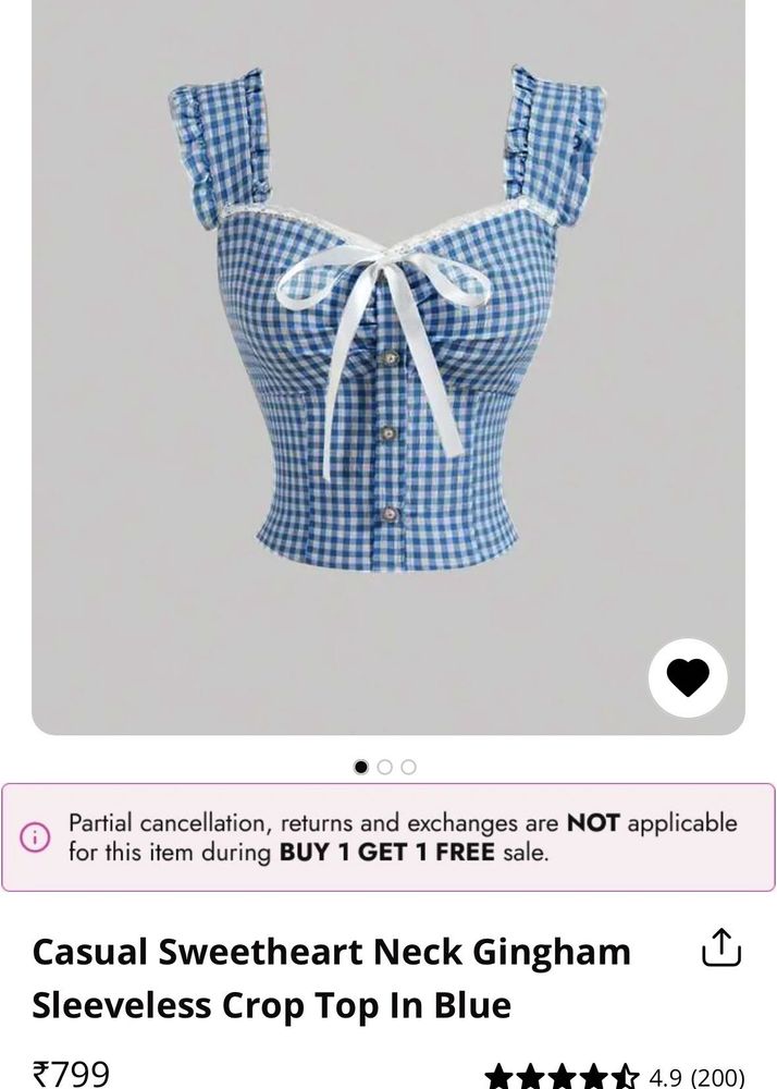 Blue Gingham Crop Top with Ribbon Tie
