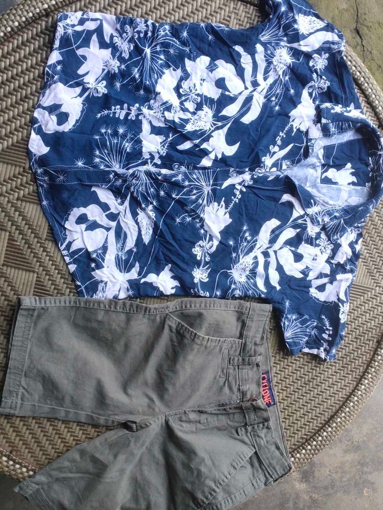 Floral Print Top &amp; Cargo Shorts Set