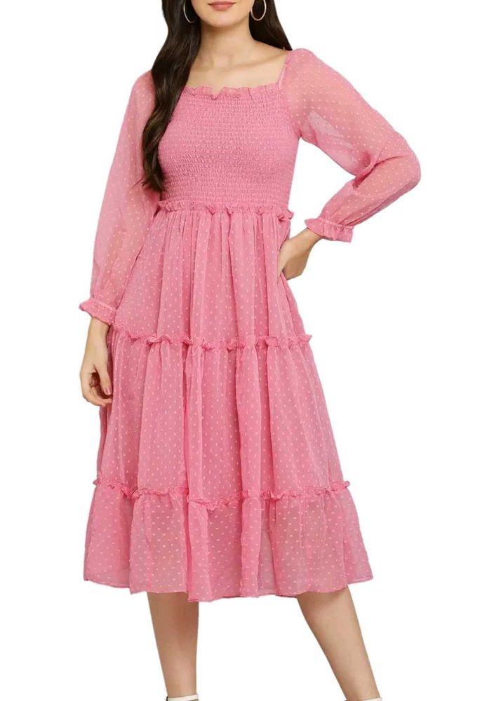 Chic Pink Tiered Smocked Dress
