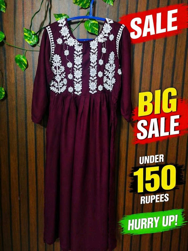 Maroon Kurta with White Embroidery