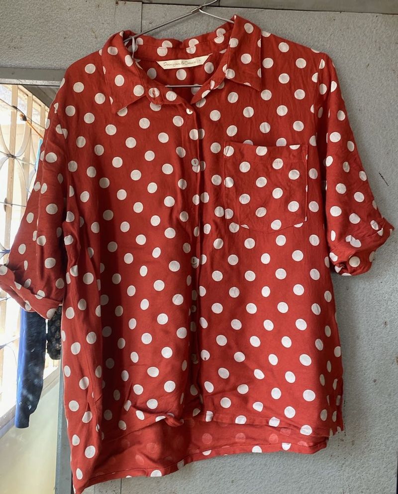 Rust dotted Button-Up Shirt