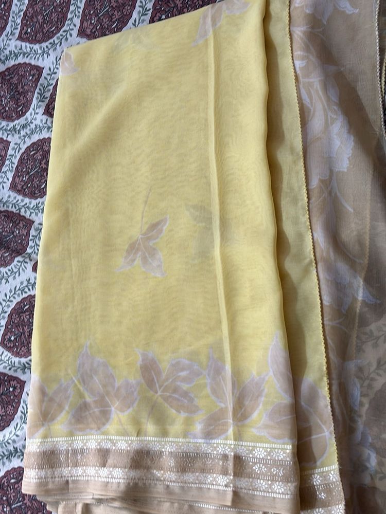 Elegant Yellow Floral Saree