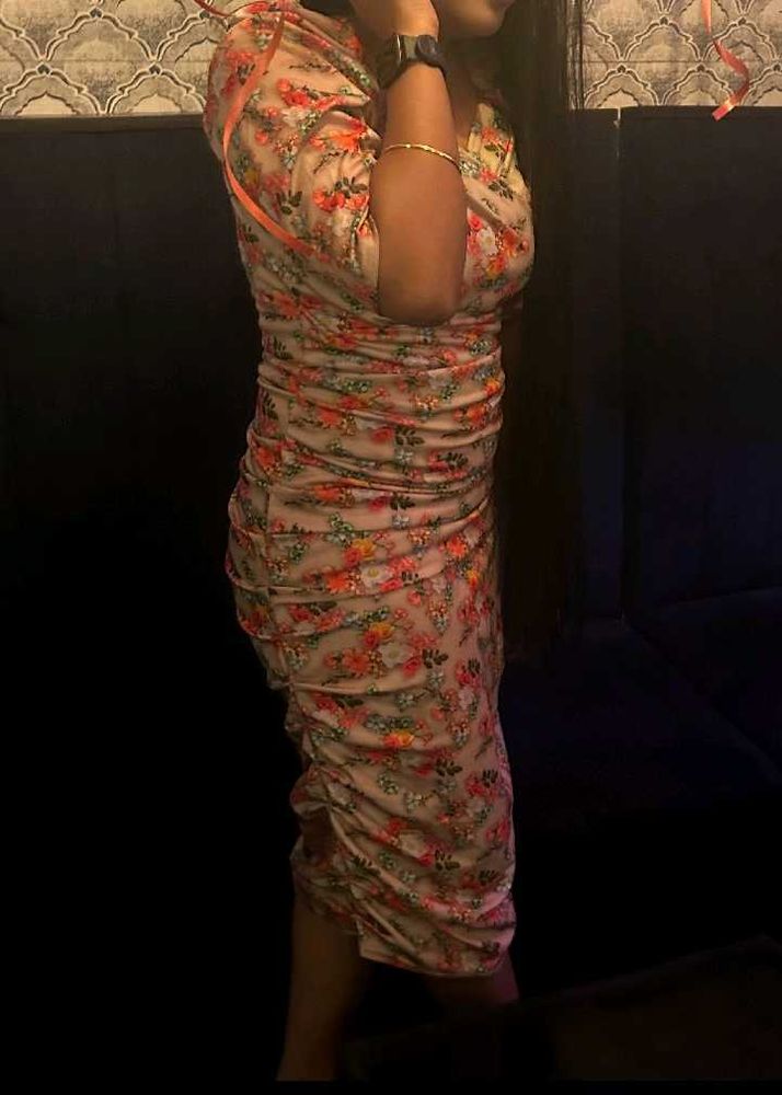 Floral Ruched Midi Dress