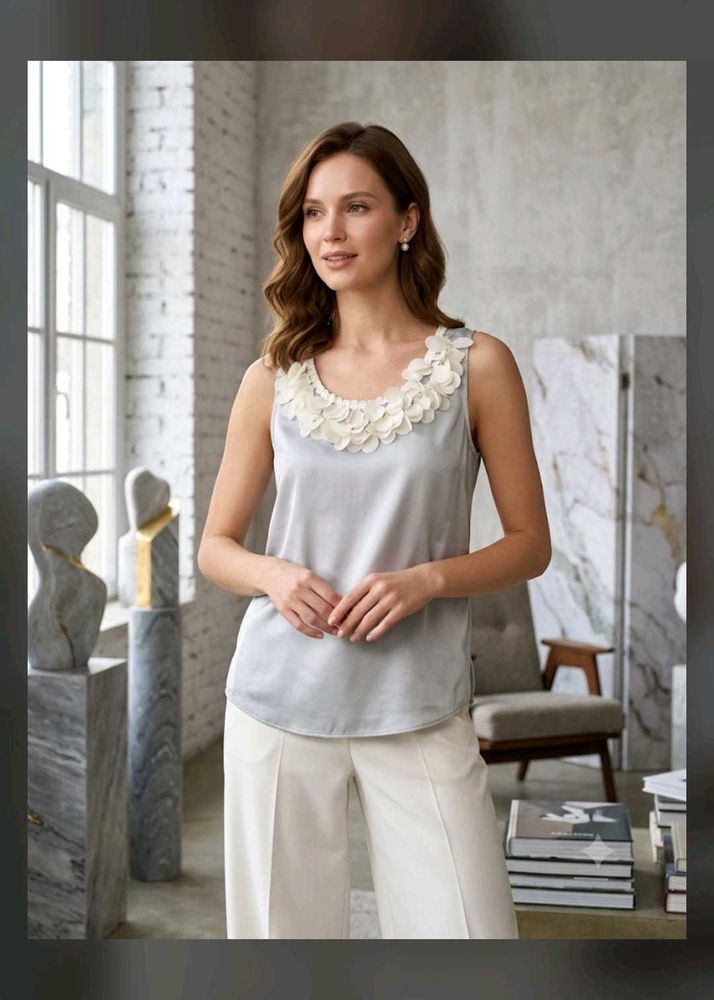 Elegant Floral Embellished Sleeveless Top