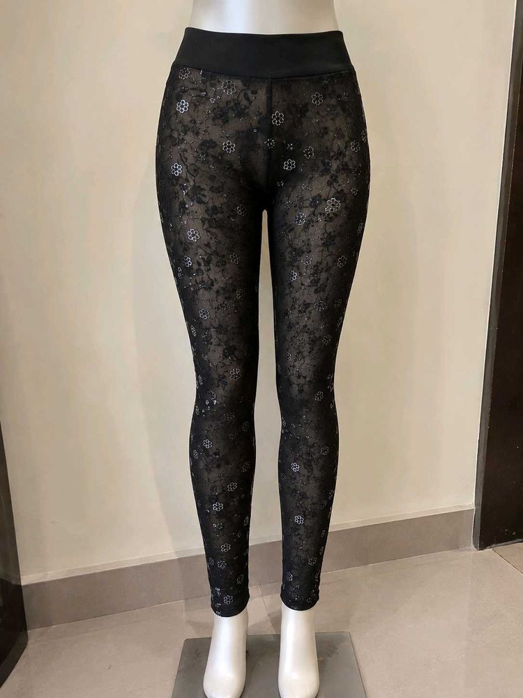 Sheer Black Floral Lace Leggings