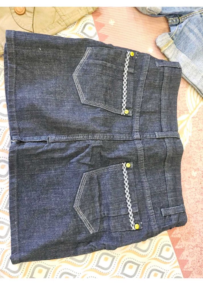 Dark Wash Denim Skirt with Braided Detail