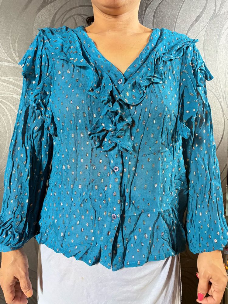 Chic Teal Ruffled Blouse