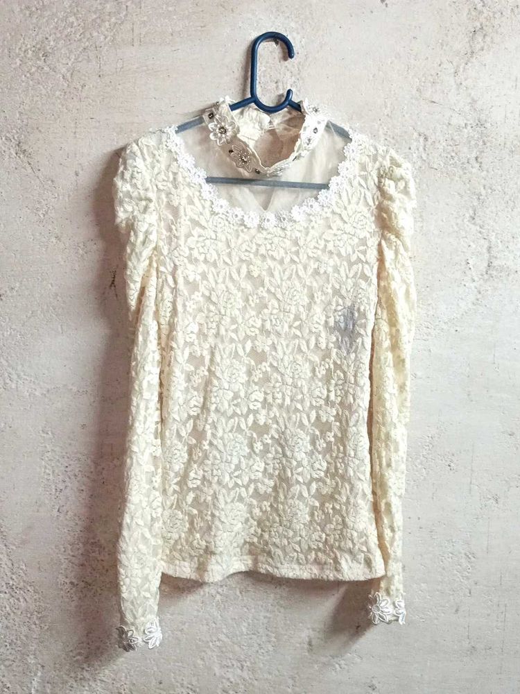 Lace Blouse with High Neck