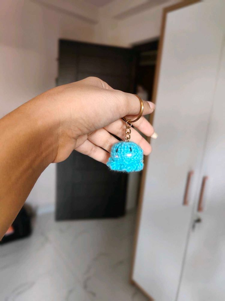 Cute Blue Crochet Octopus Keychain