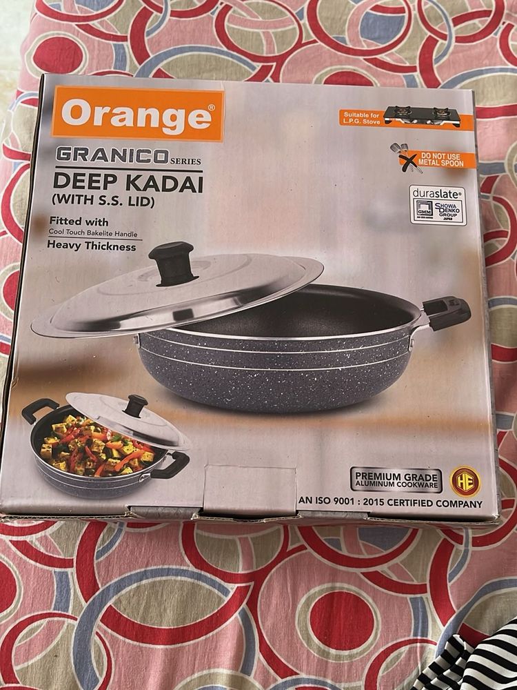 Orange Granico Deep Kadai with Lid