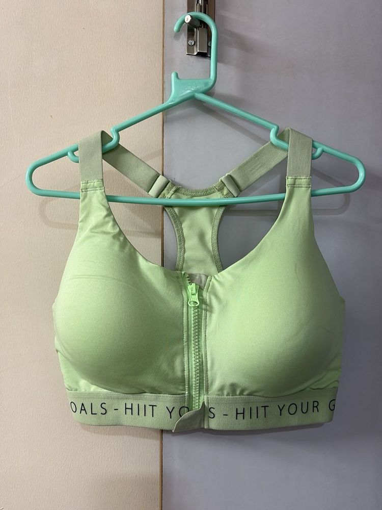 Lime Green Sports Bra with Zipper