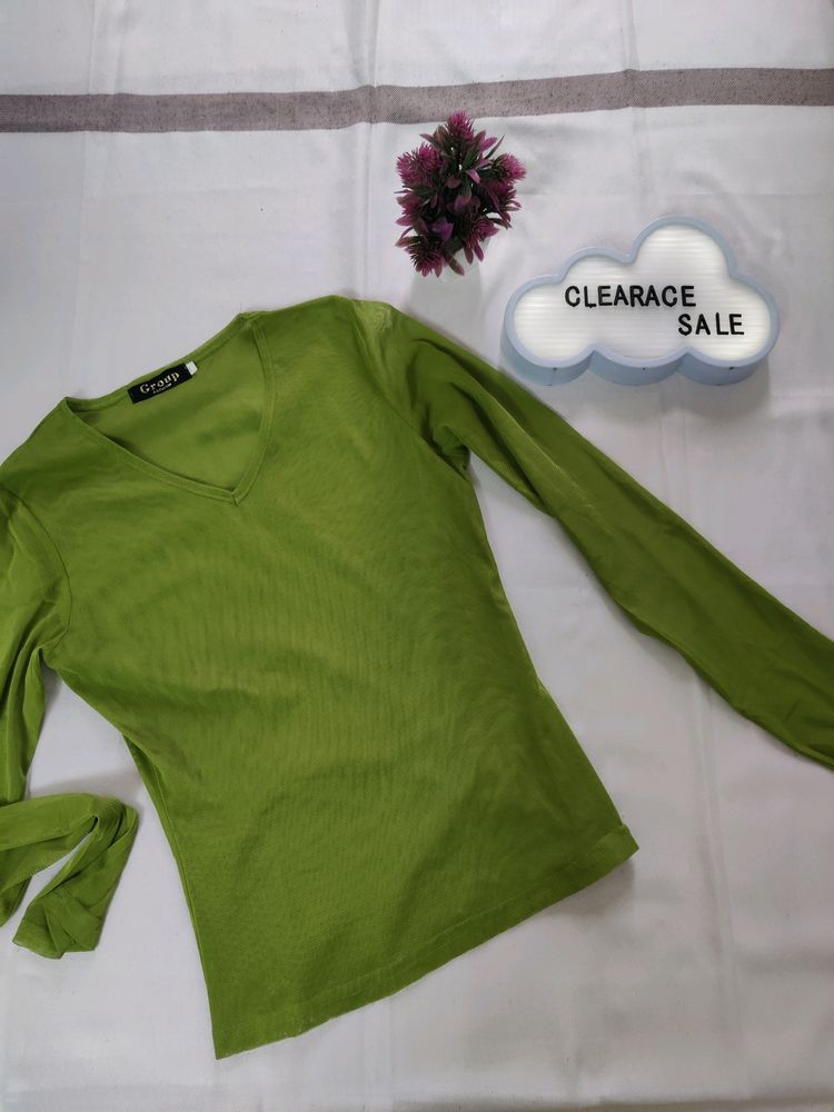 Sheer Mesh V-Neck Long Sleeve Top
