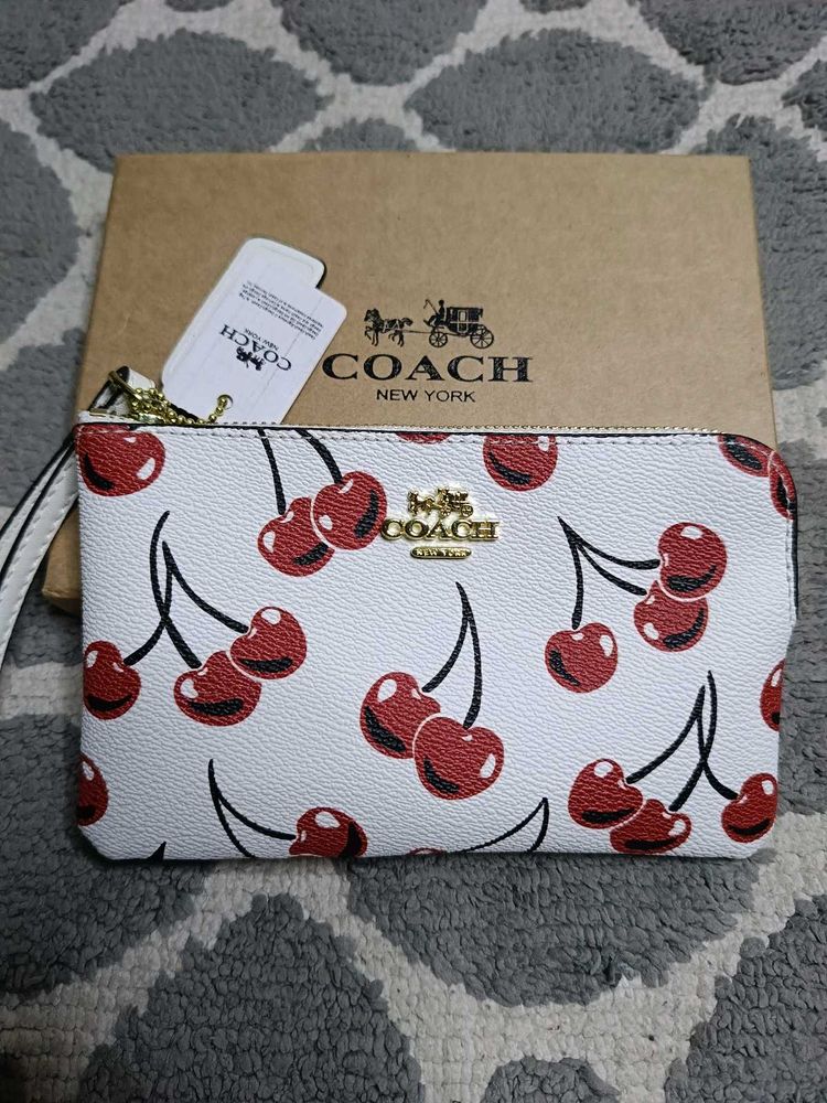 Coach Cherry Print Wristlet Pouch