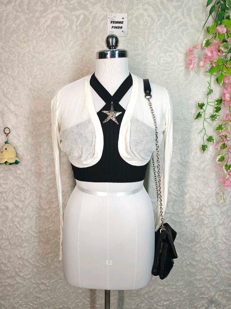 Sheer White Cropped Cardigan