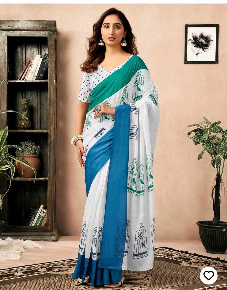Ready To Wear Off White Cotton Printed Saree