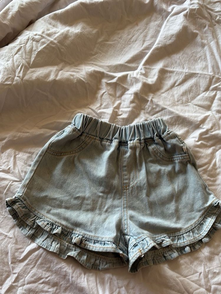 kids Light Wash Denim Ruffle Shorts