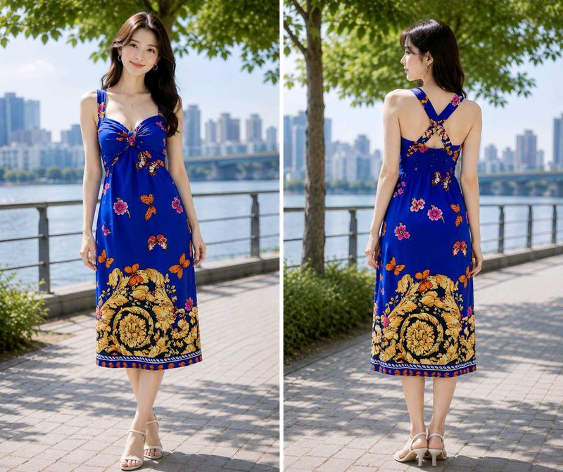 Stunning Blue Butterfly Print Midi Dress