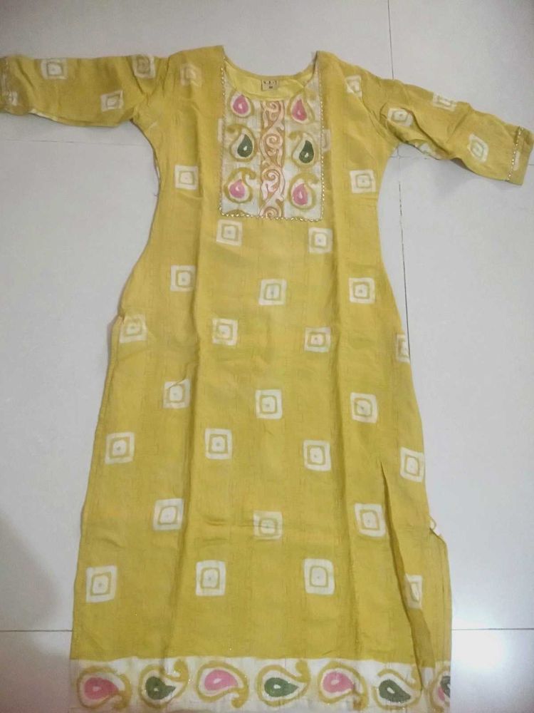 Yellow Printed Kurta