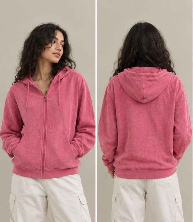 Pink Zip-Up Hoodie Sweatshirt