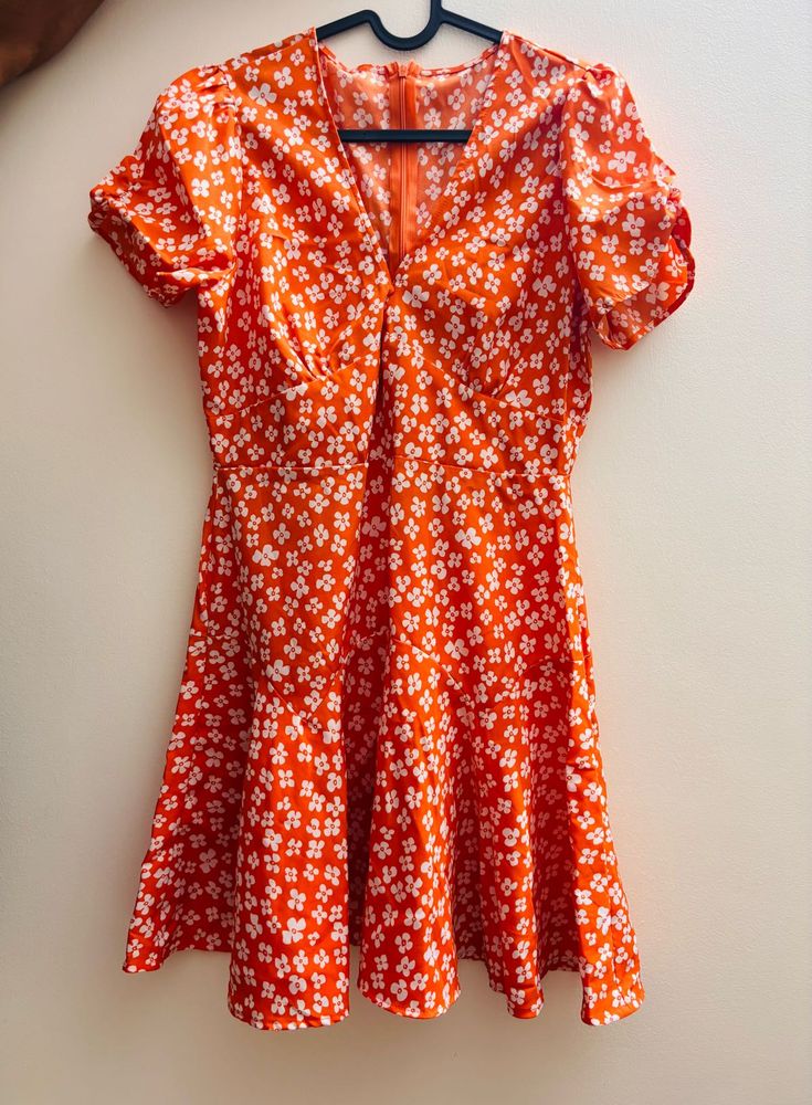 Charming Orange Floral Print Mini Dress