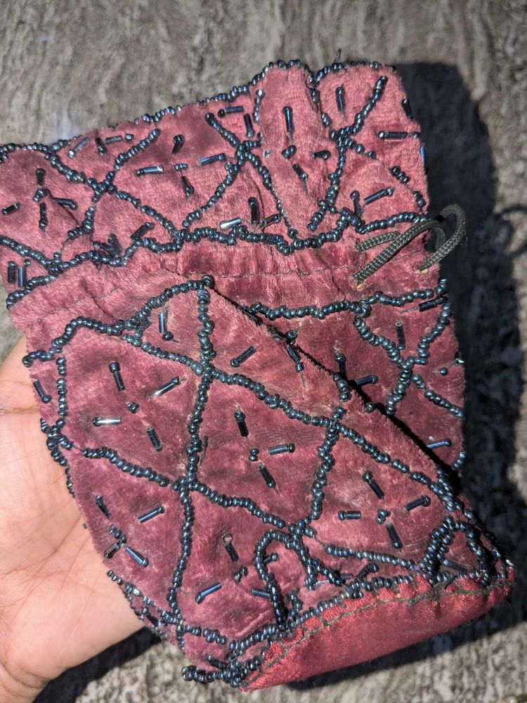 Beaded Maroon Velvet Potli
